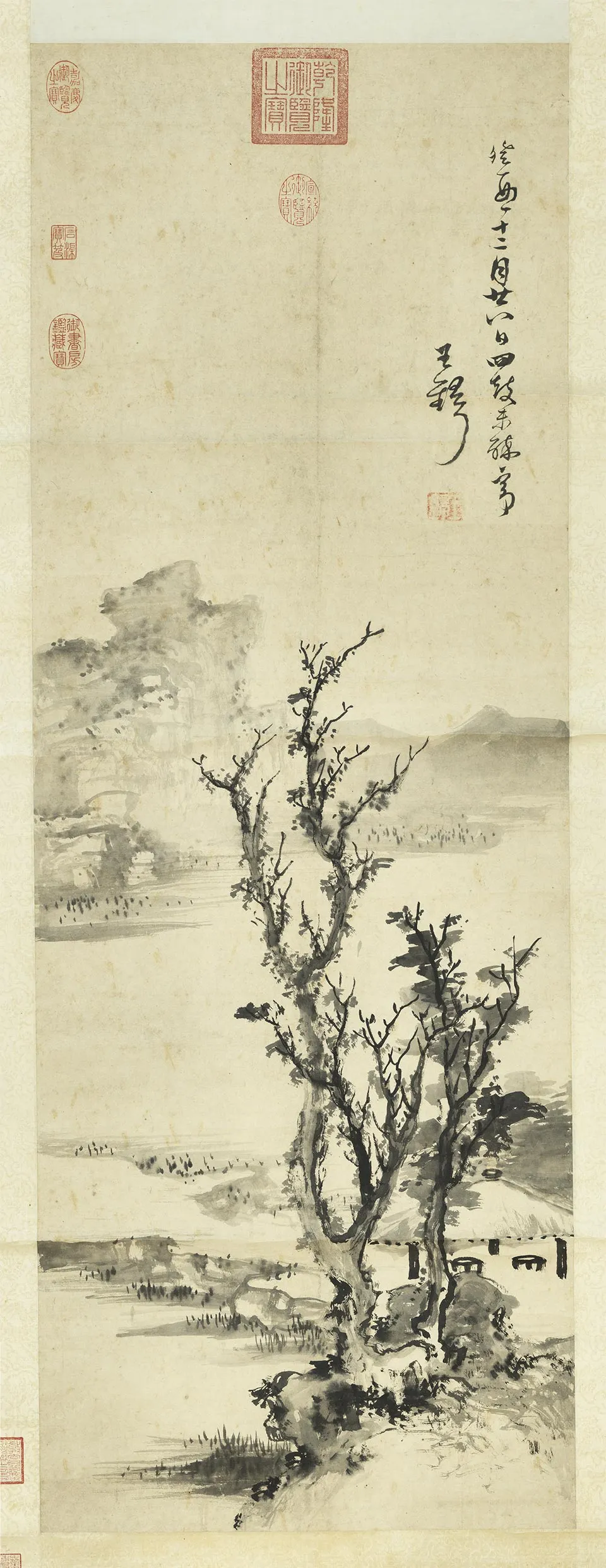 王铎水墨画山水轴