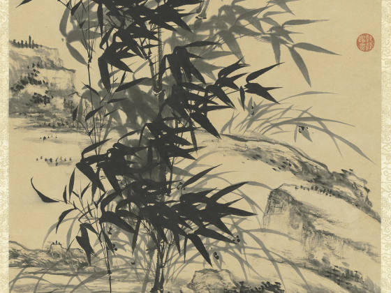 清石涛王原祁合作水墨兰竹图轴