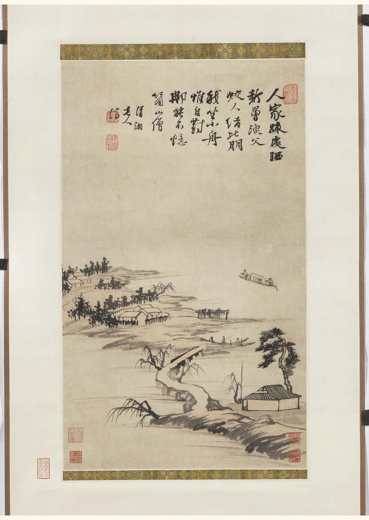 石涛水墨山水画《忆箇山僧图》轴