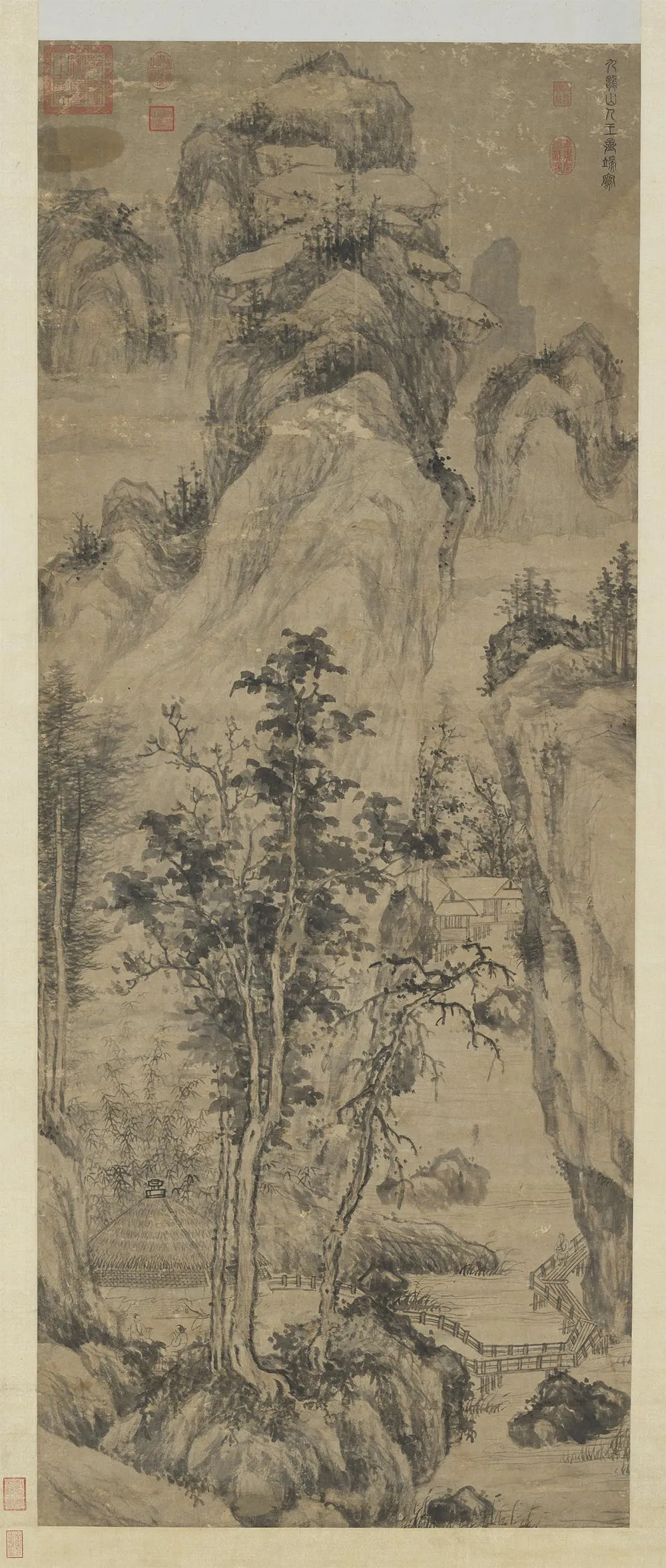 王绂水墨山水《溪亭高话图》