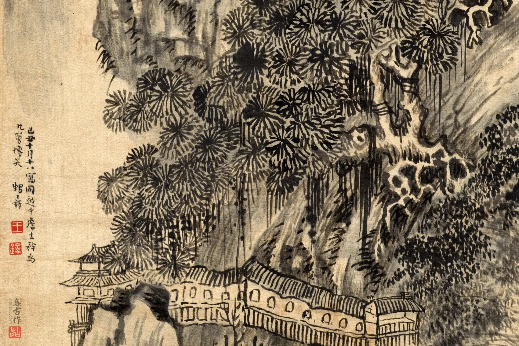 王铎水墨山水图轴- 国画作品高清大图下载- 集古作网