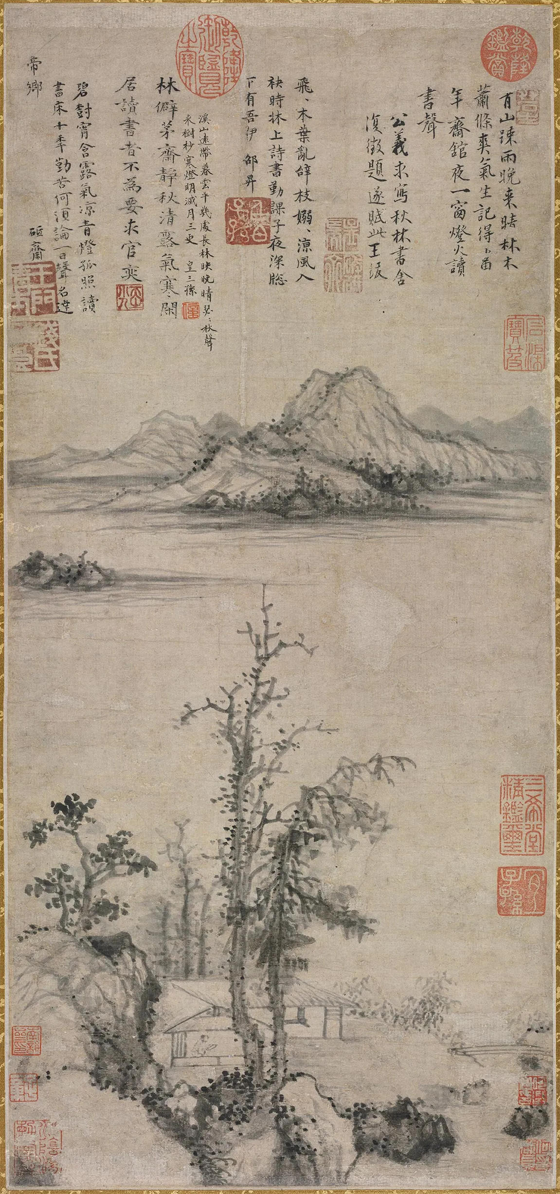 王绂山水《秋林书舍图》轴