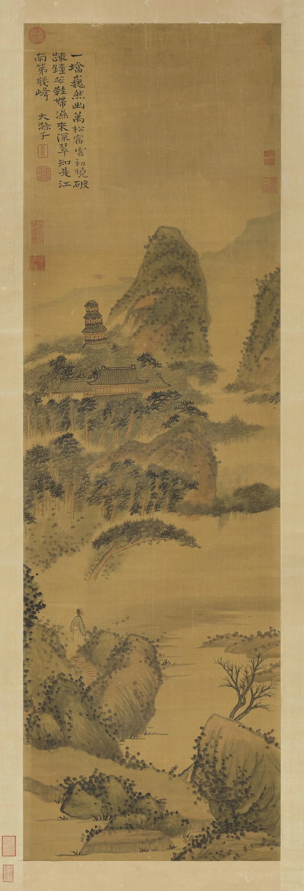 清石涛画山水轴