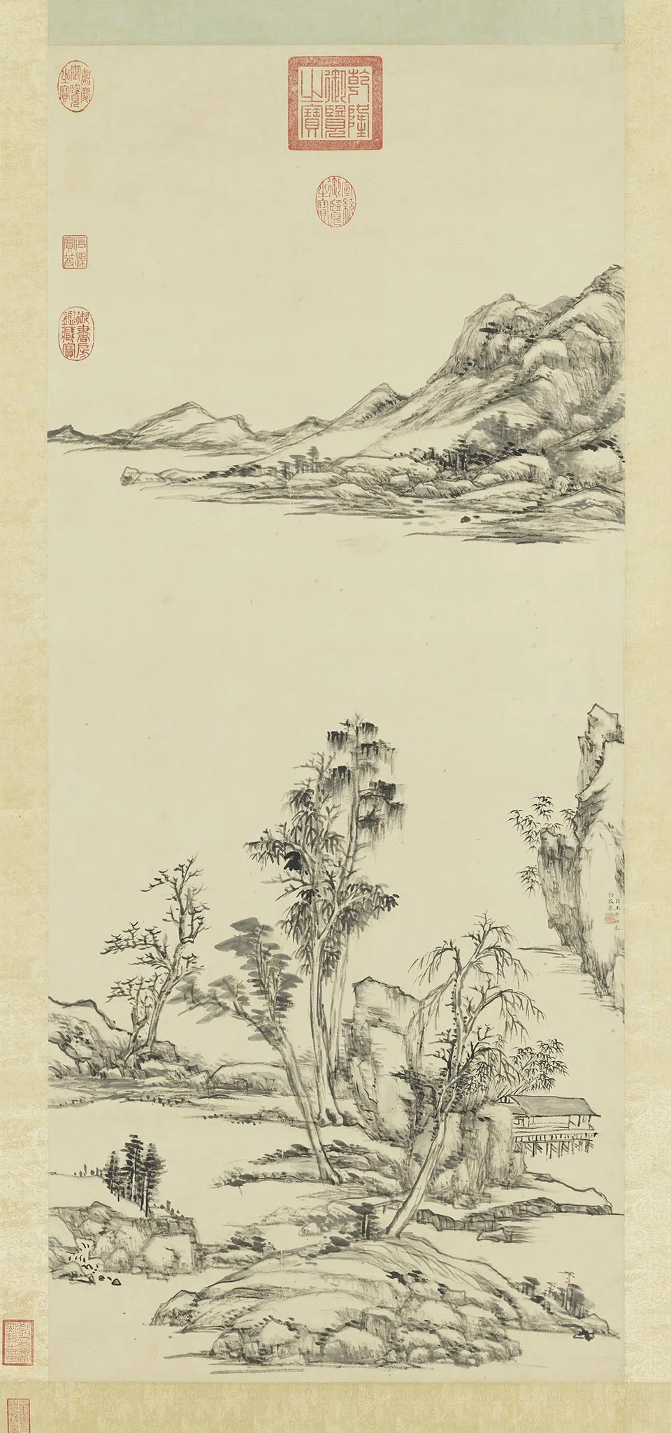 王原祁水墨山水《仿倪黄合笔》