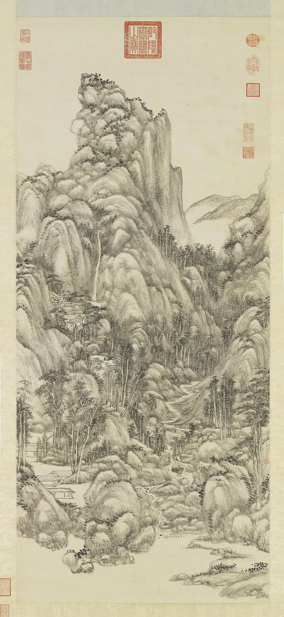 王原祁水墨山水《烟浮远岫图》轴