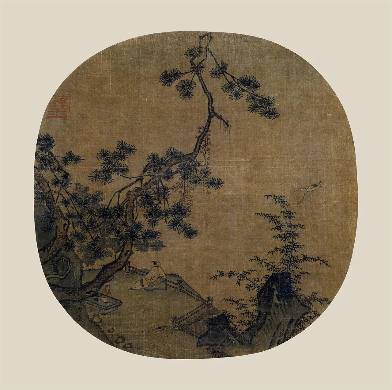 马远山水画《松下闲吟图》团扇页