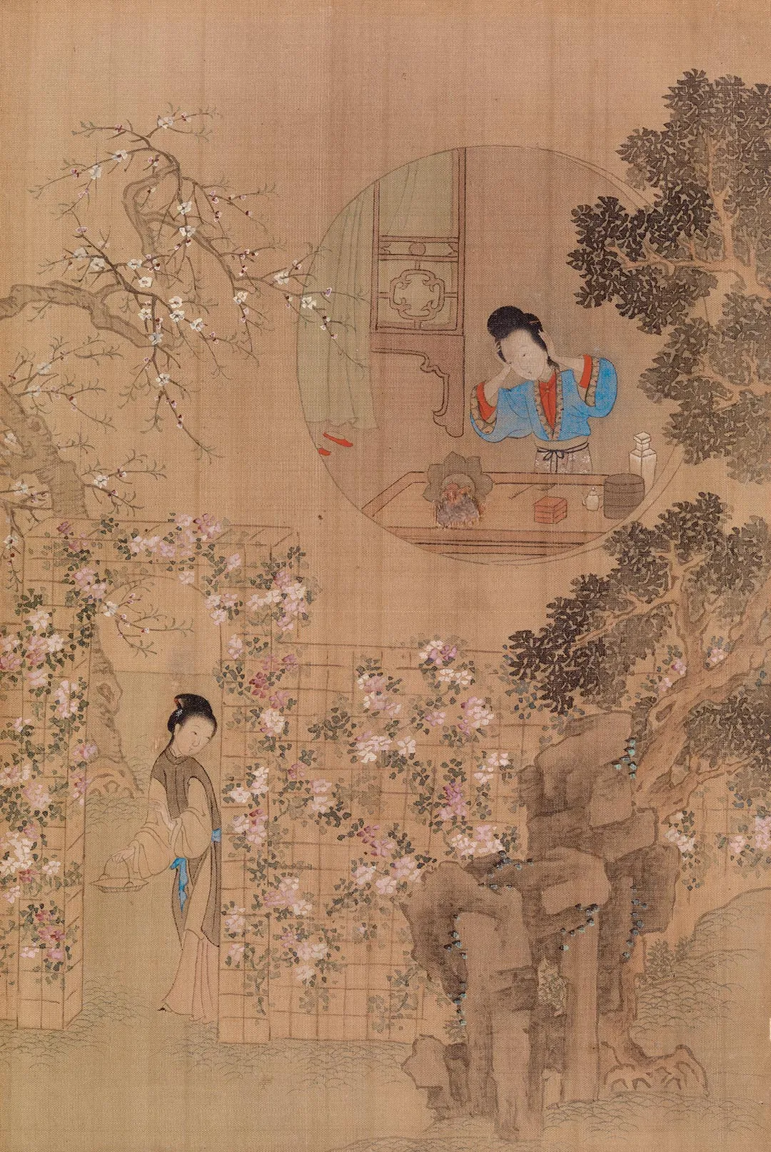 传仇英闺阁庭院仕女《梳妆图》页