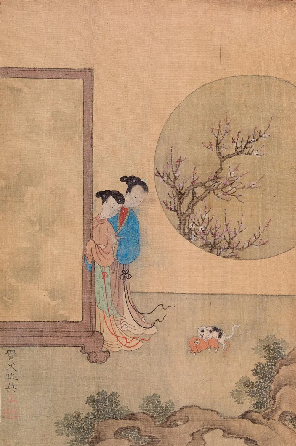 仇英仕女人物画《仕女狸奴图》