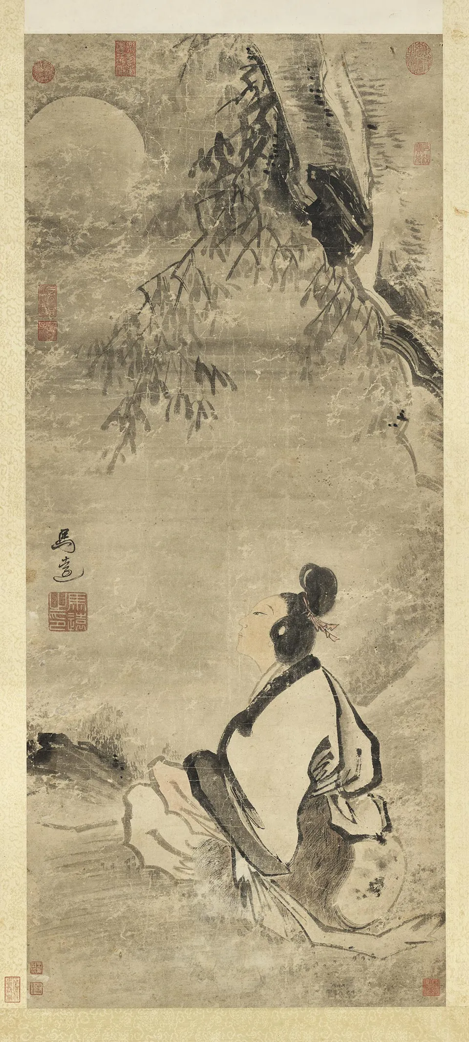 马远《仙岩坐月图》轴