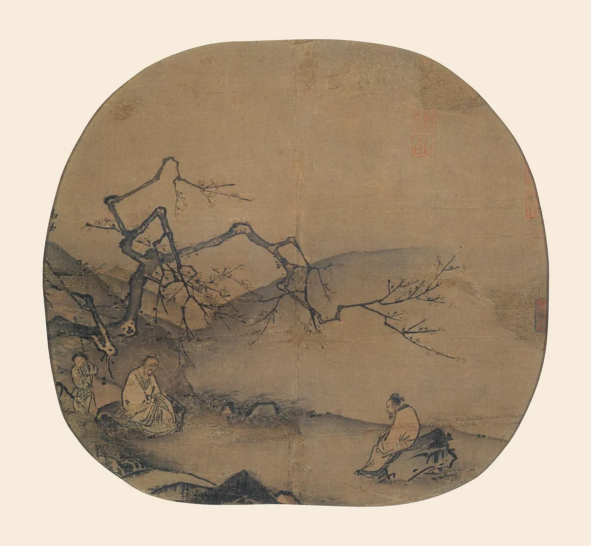 马远山水人物画《梅间俊语图》团扇页