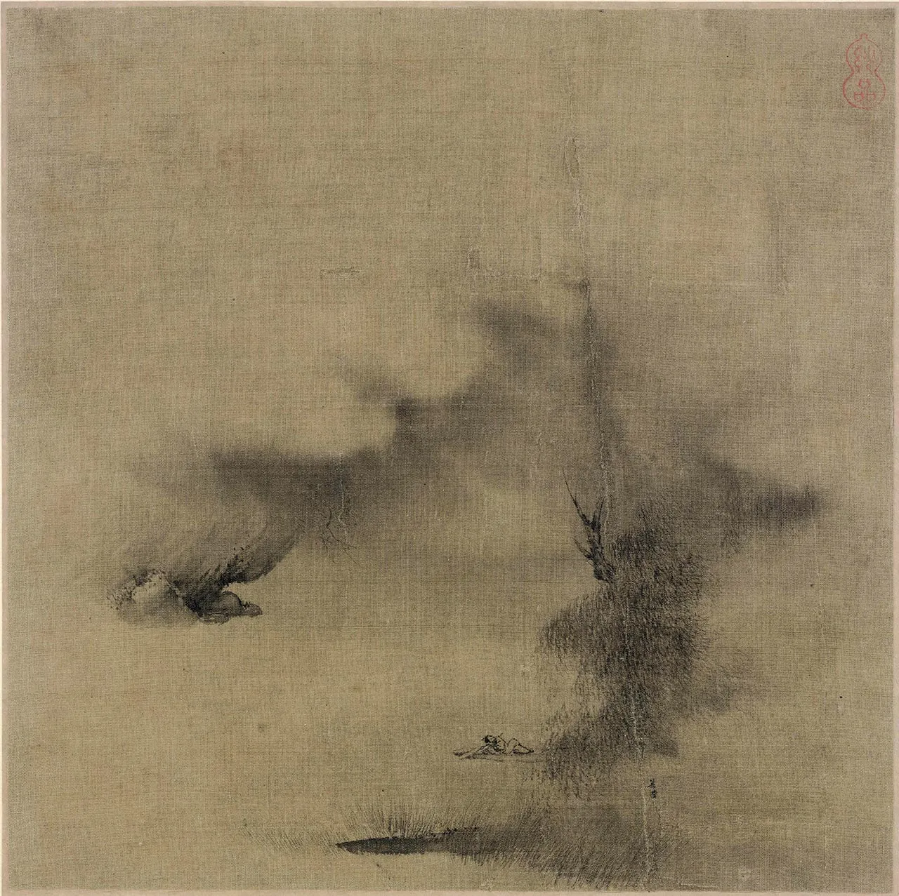 传梁楷山水画《柳溪卧笛图》页