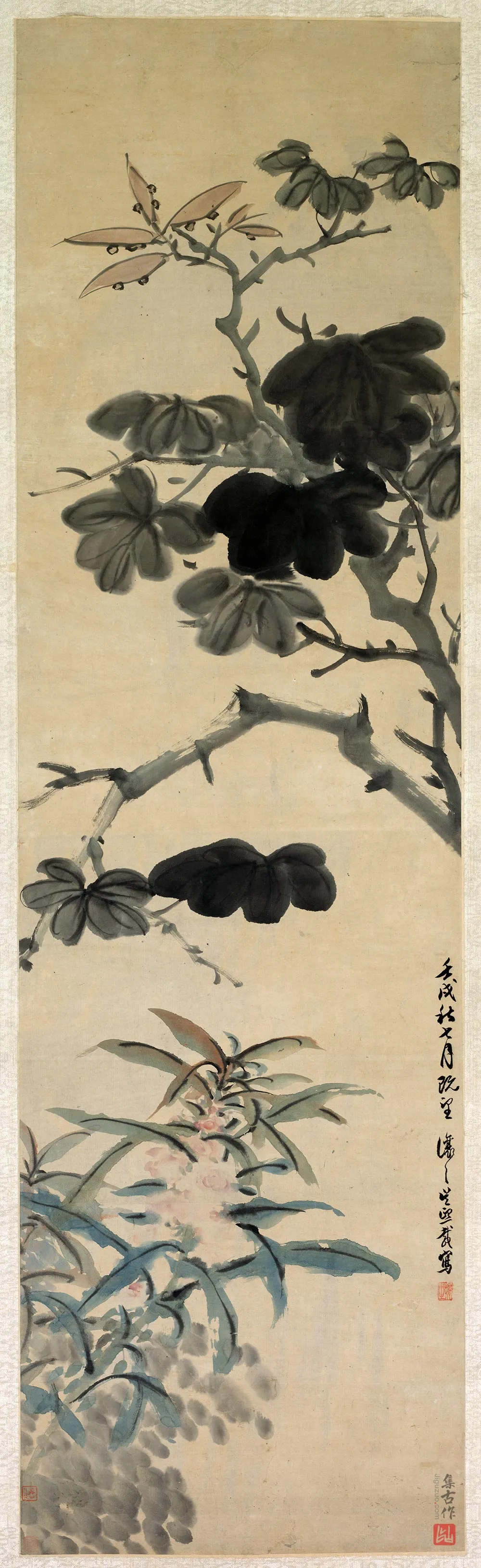 吴熙载(吴让之)水墨花卉立轴