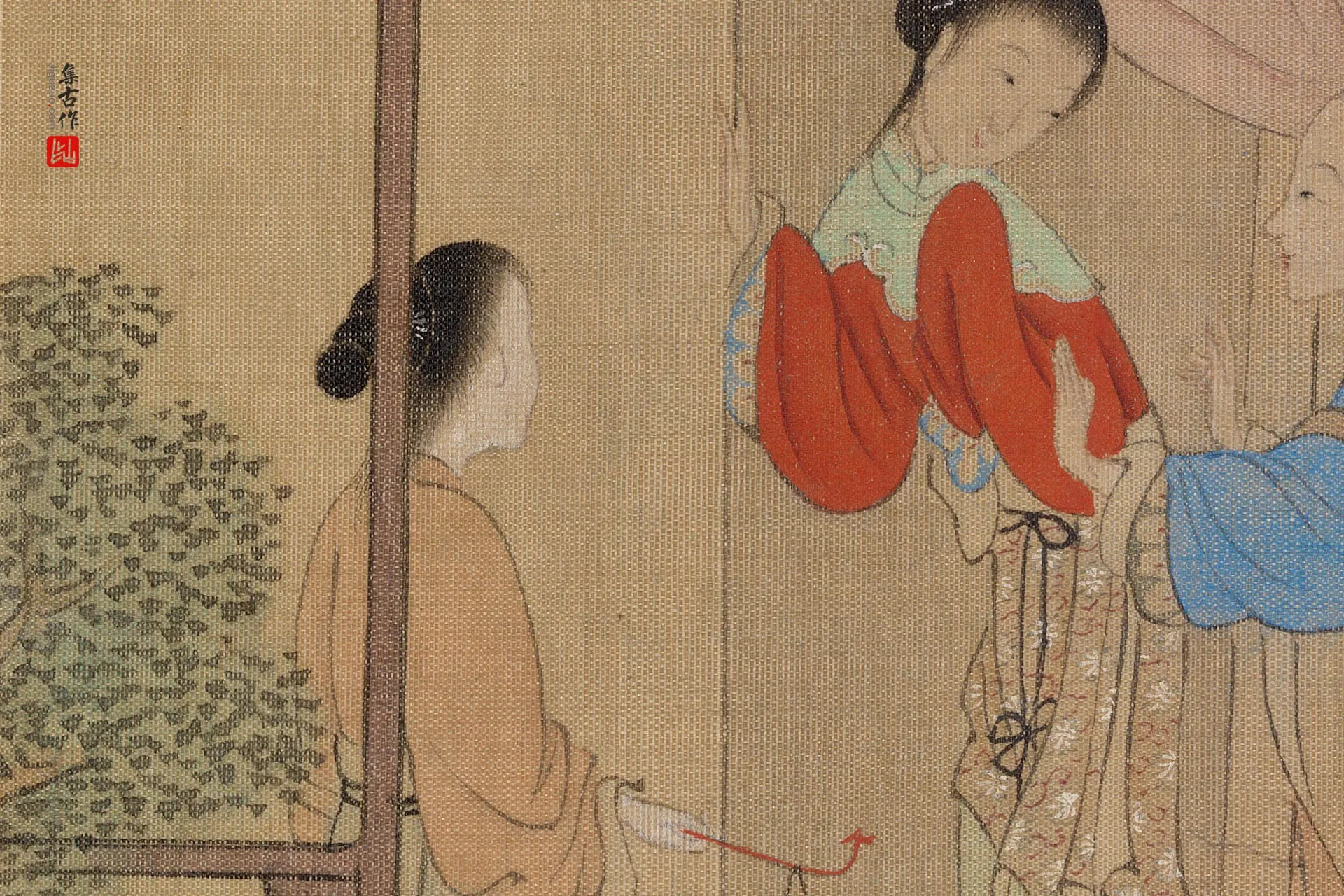 传仇英仕女人物画《深闺晓妆图》页- 国画作品高清大图下载- 集古作网