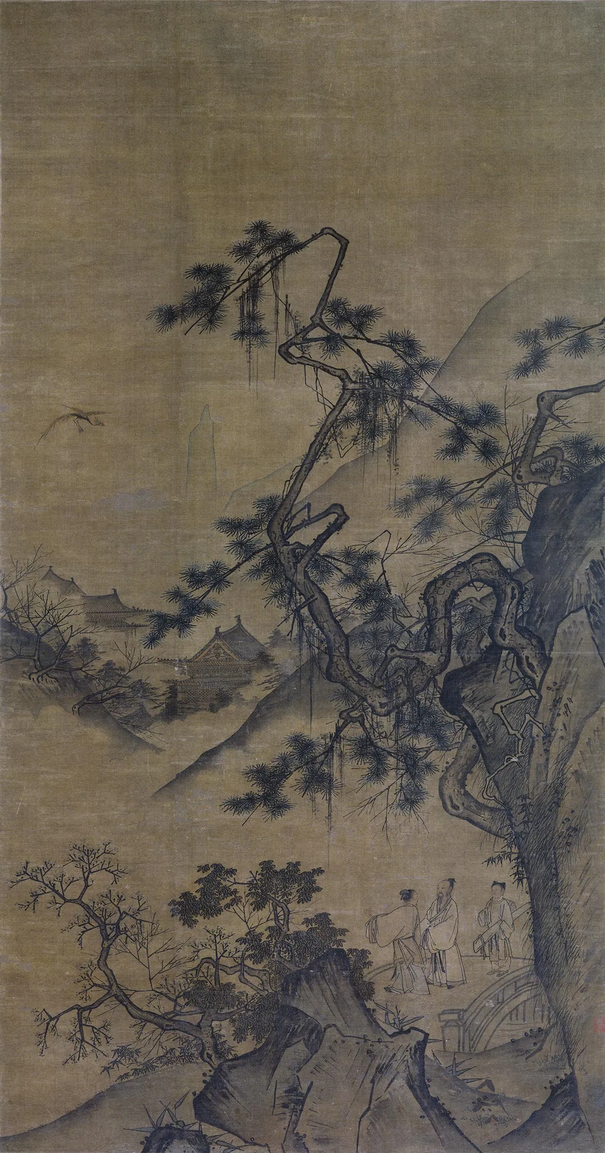 南宋山水人物画《山楼来凤图》轴