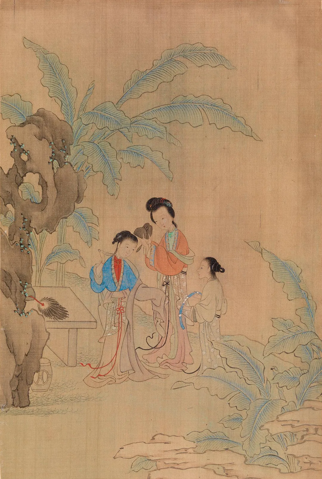 传仇英《芭蕉仕女理妆图》