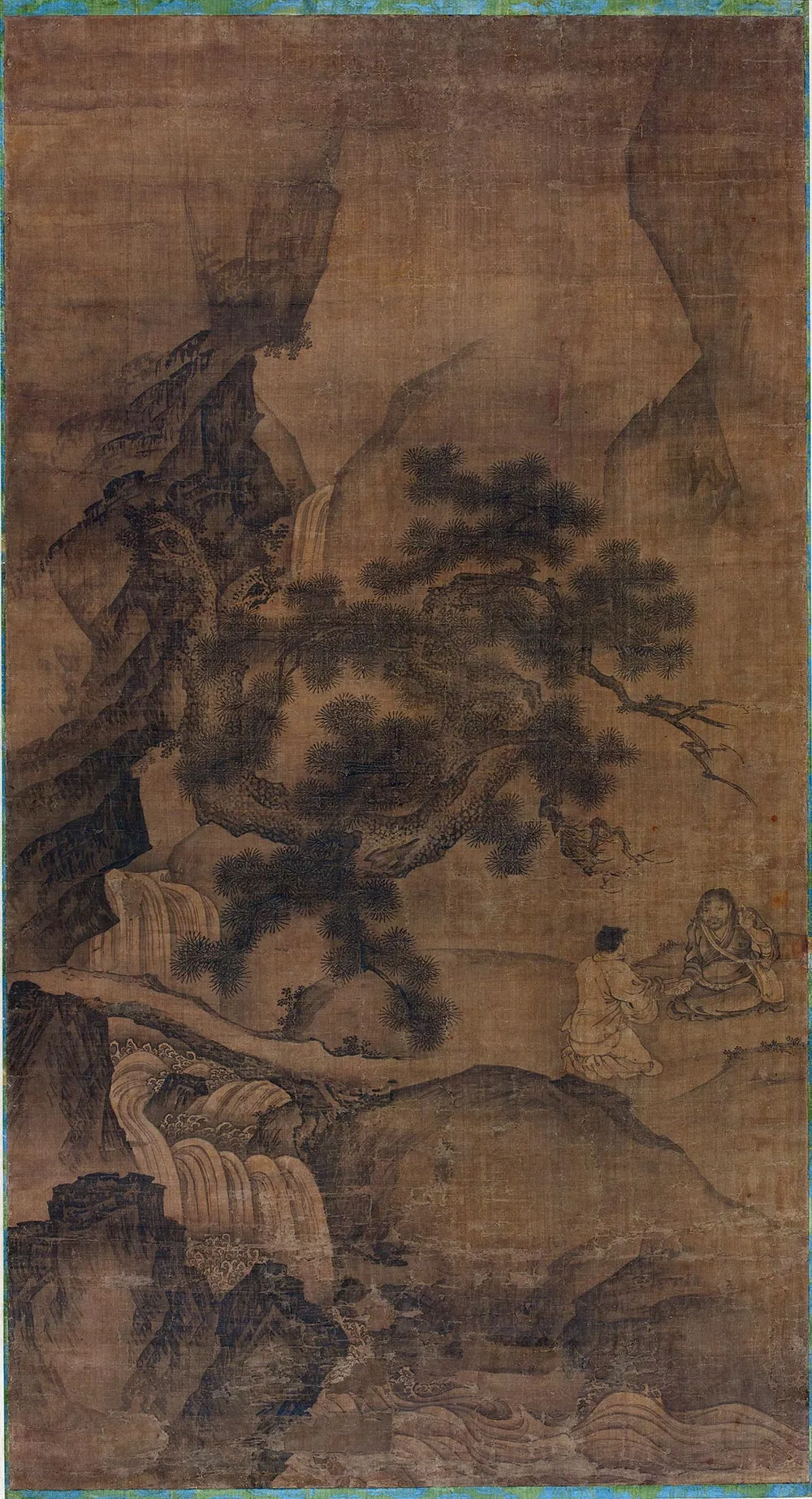 元代·颜辉山水人物《松阴论道图》轴