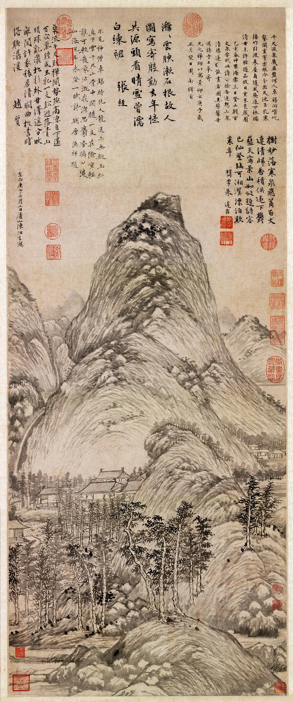 陈汝言山水画《百丈泉图》轴