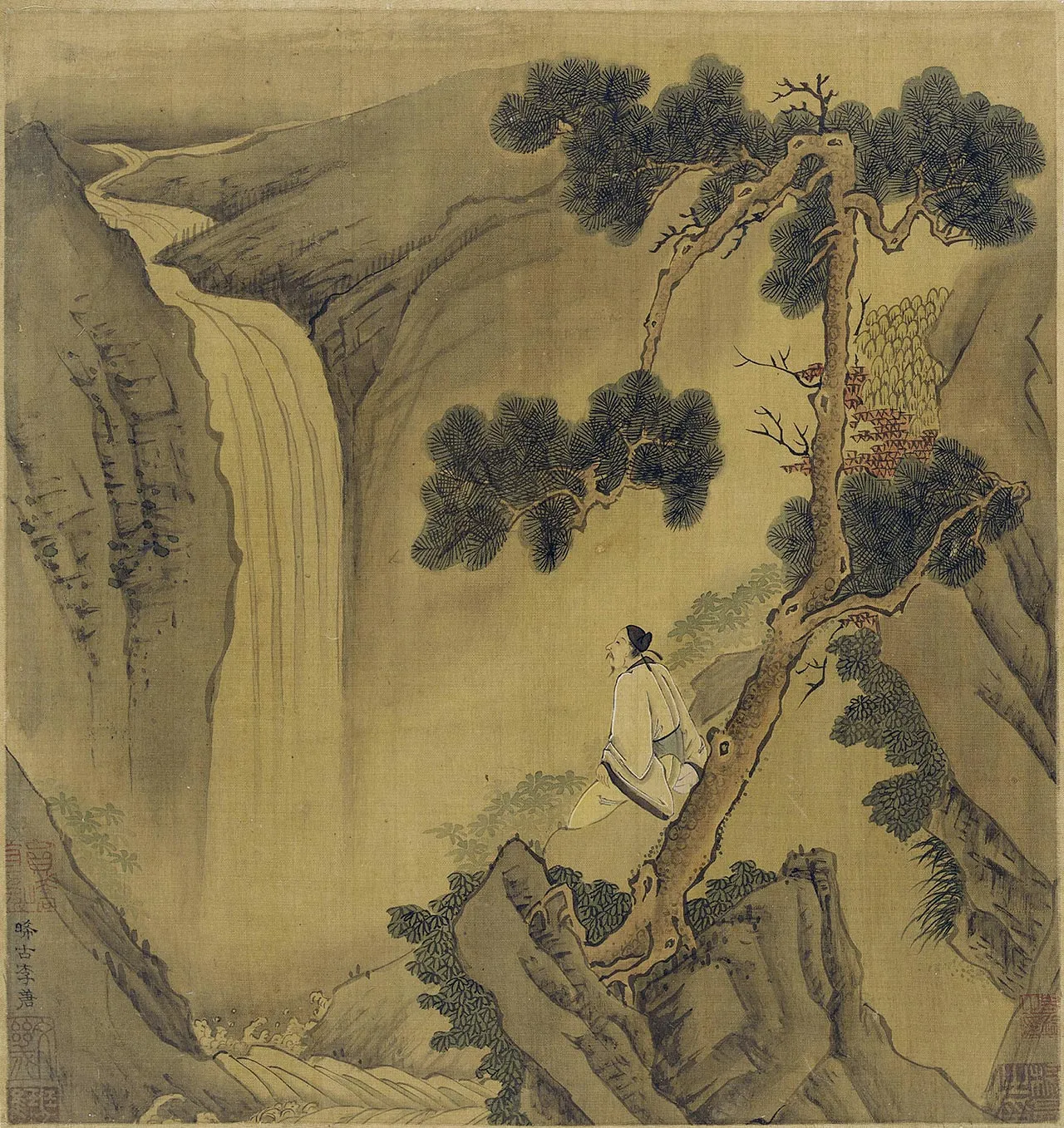 传李唐山水人物画《松荫观瀑图》页