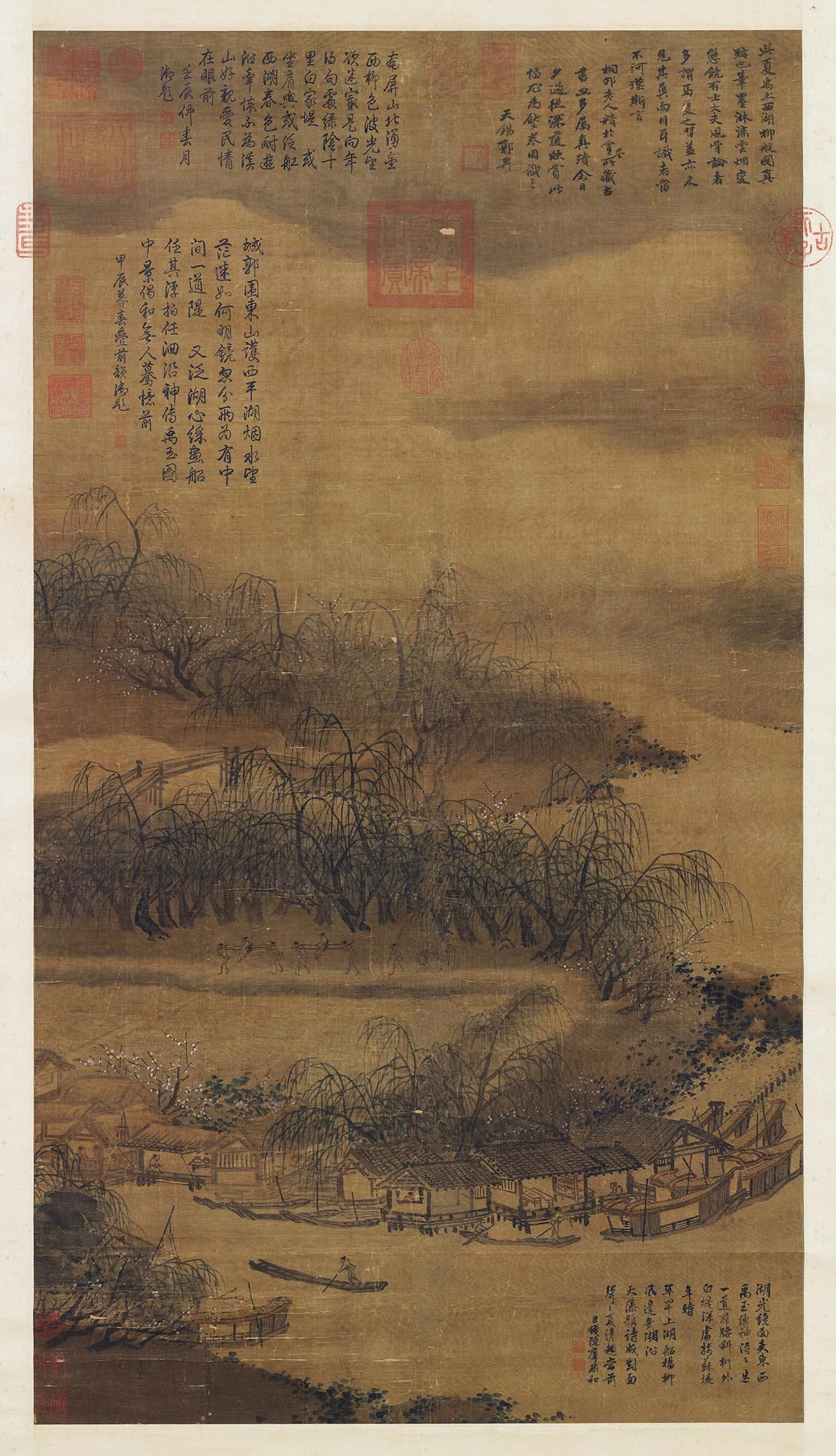 夏圭山水画《西湖柳艇图》轴