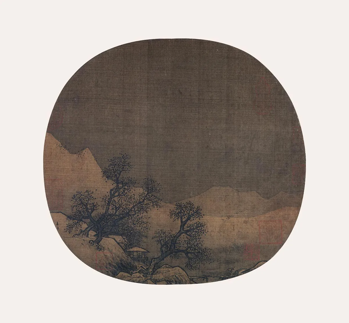 传夏圭冬景山水《山庄暮雪图》团扇页