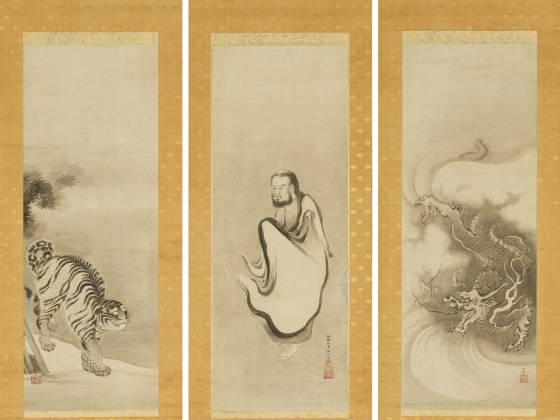狩野山雪《出山释迦·龙虎图》三条屏