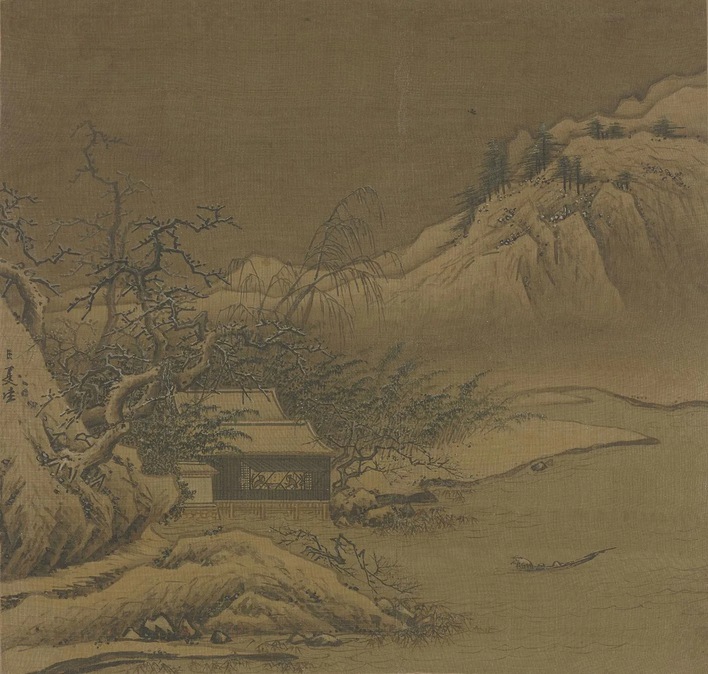 夏圭山水画作品《雪堂客话图》