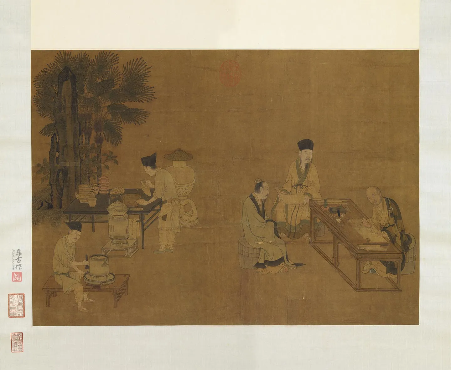 刘松年人物画《撵茶图》轴