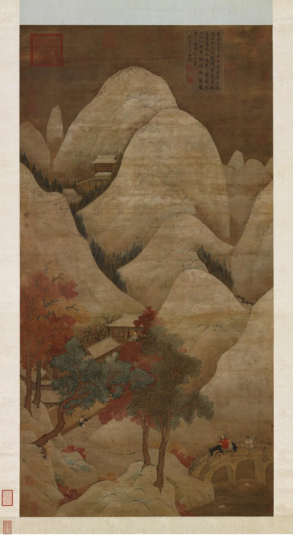 传张僧繇没骨山水《雪山红树图》轴