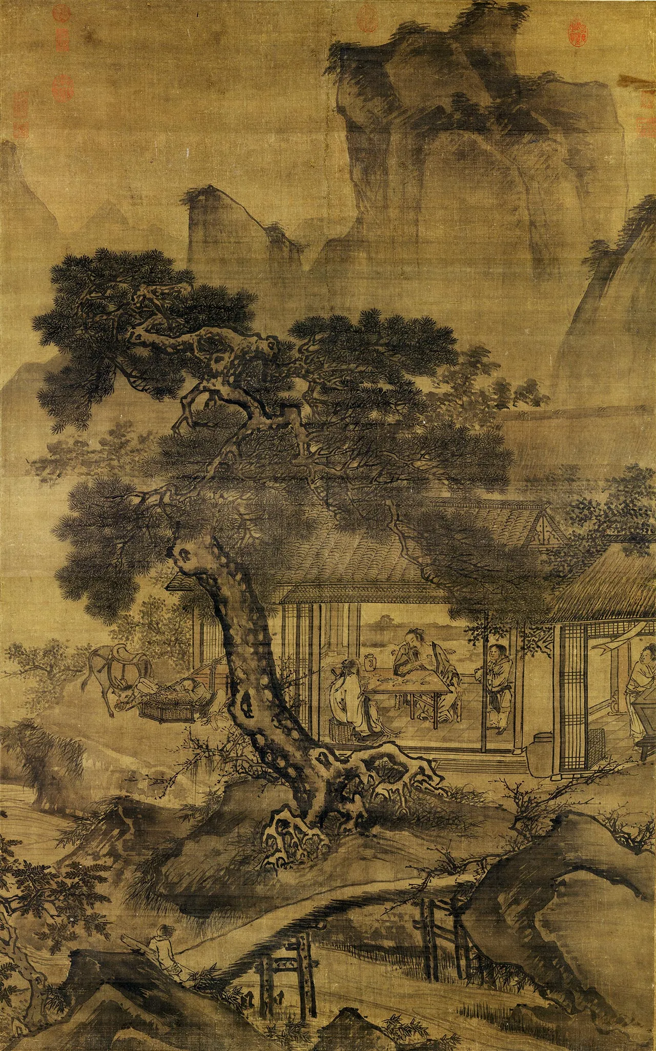 传夏圭《山居留客图》山水人物轴
