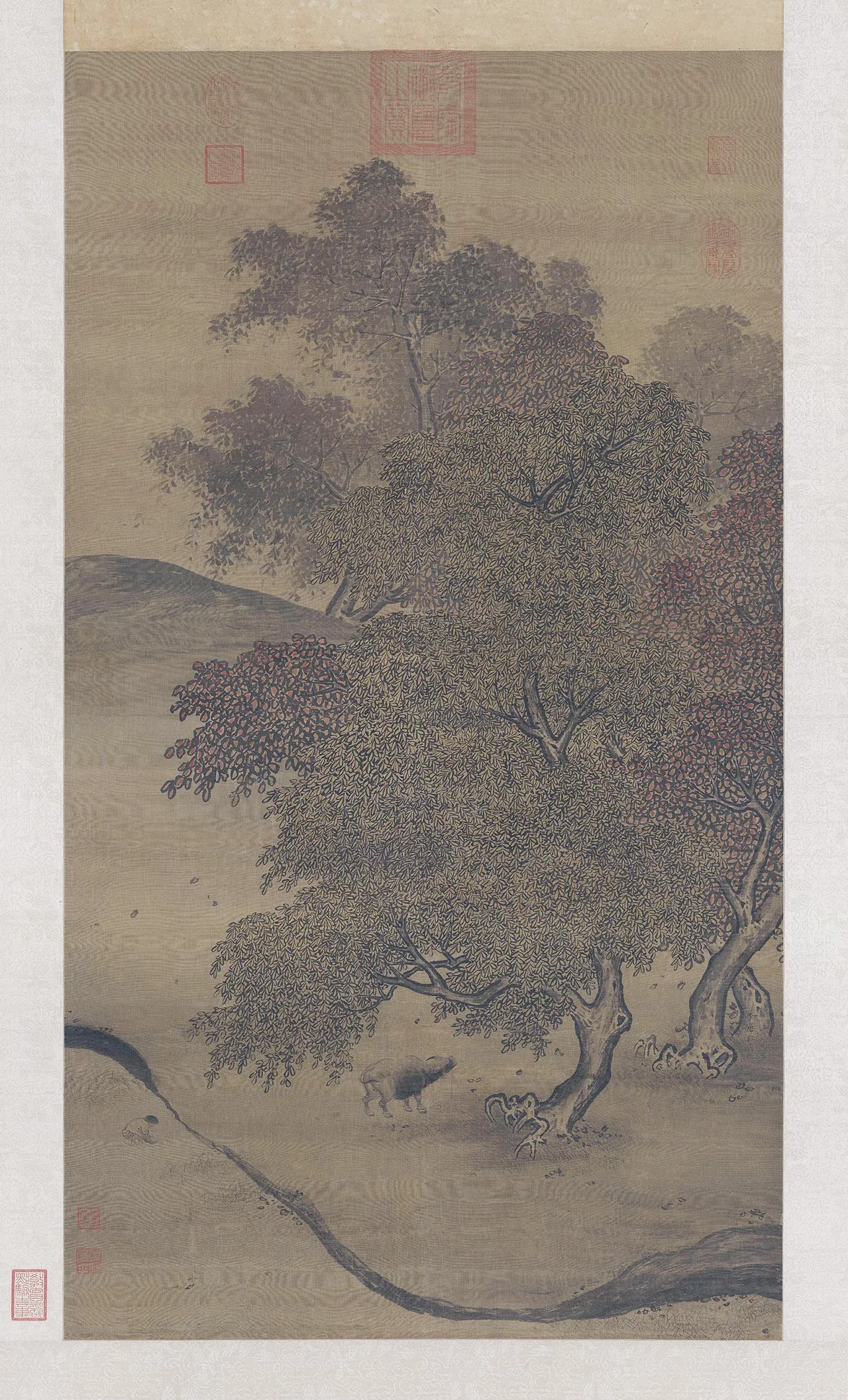 传李唐山水画《秋林放犊图》轴