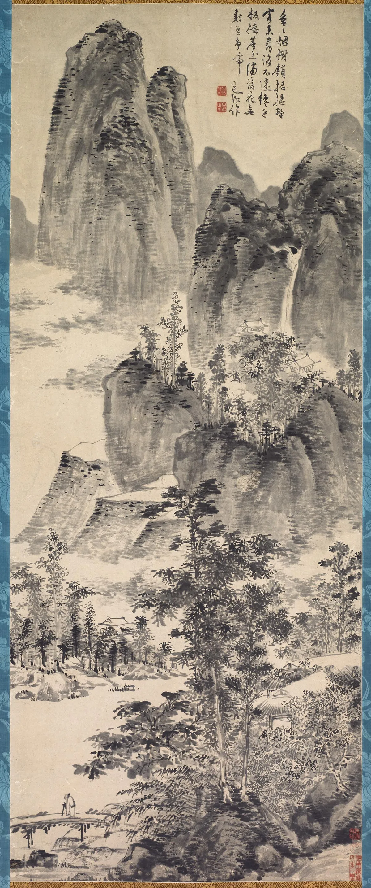 陈淳水墨山水《雾山寻隐图》轴