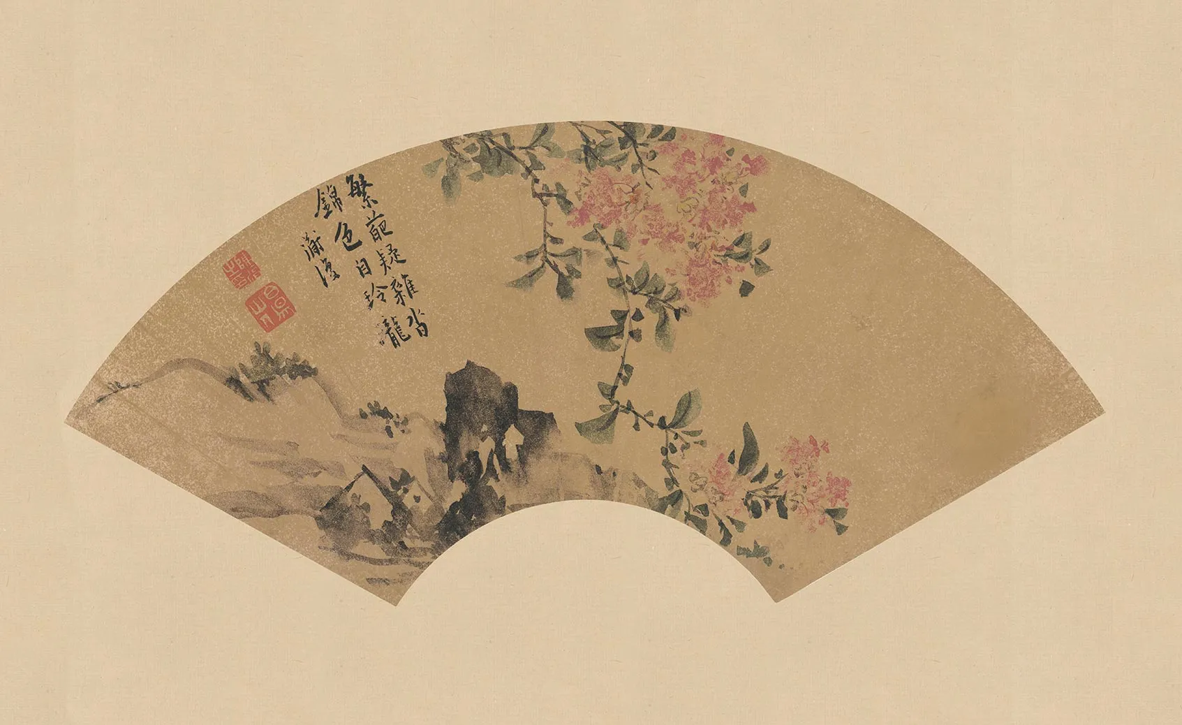 陈淳花卉《紫薇图》扇面页