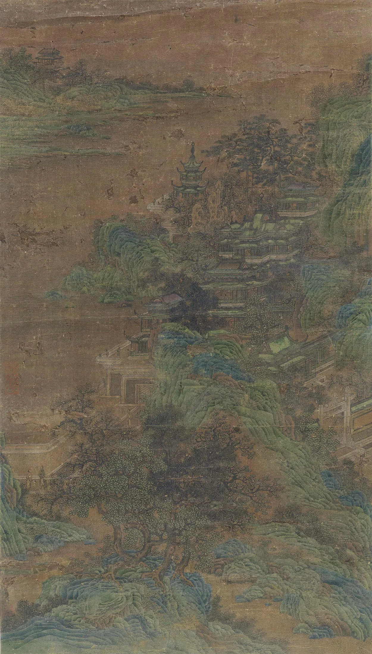 传李思训青绿山水楼阁轴