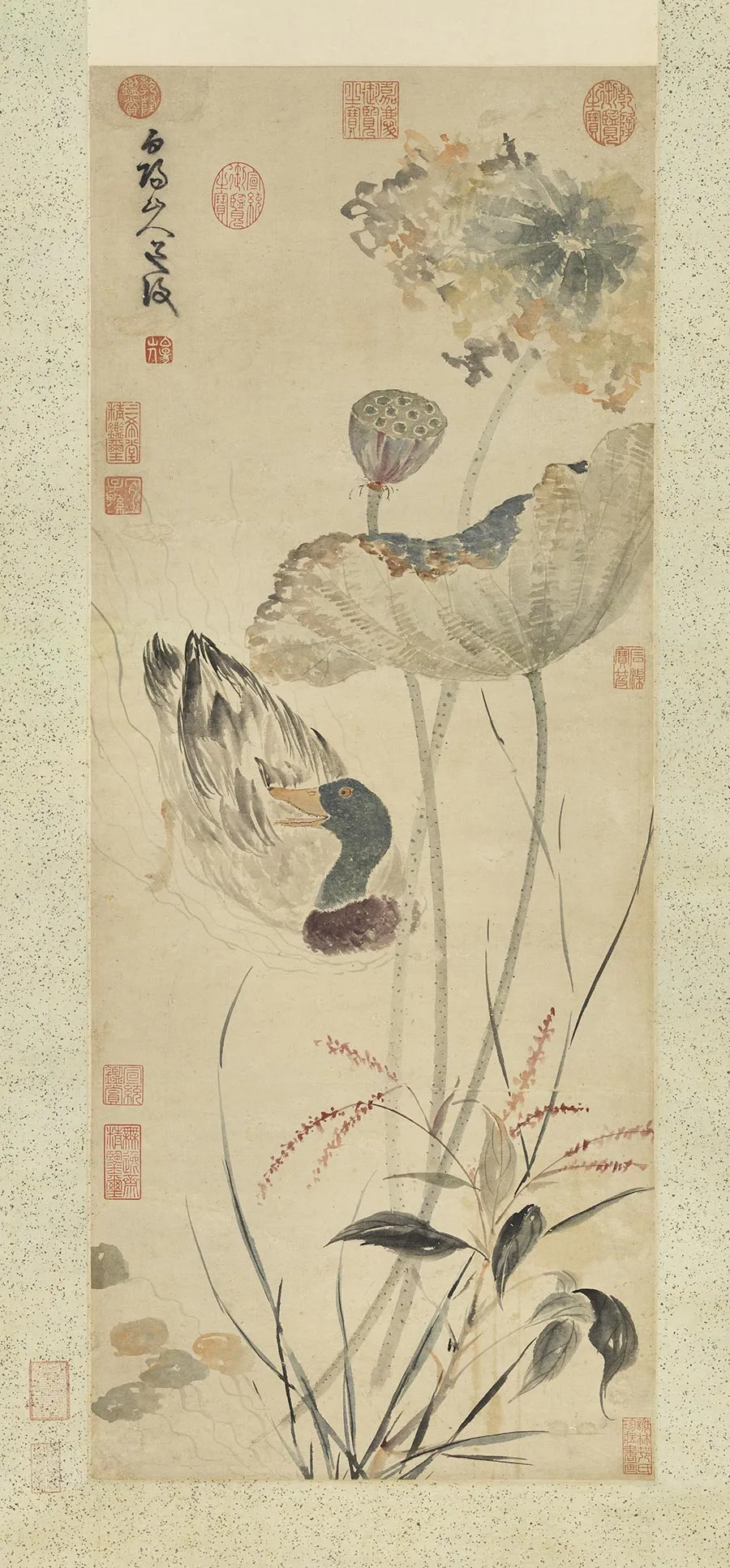 陈淳《秋塘花鸭图》轴