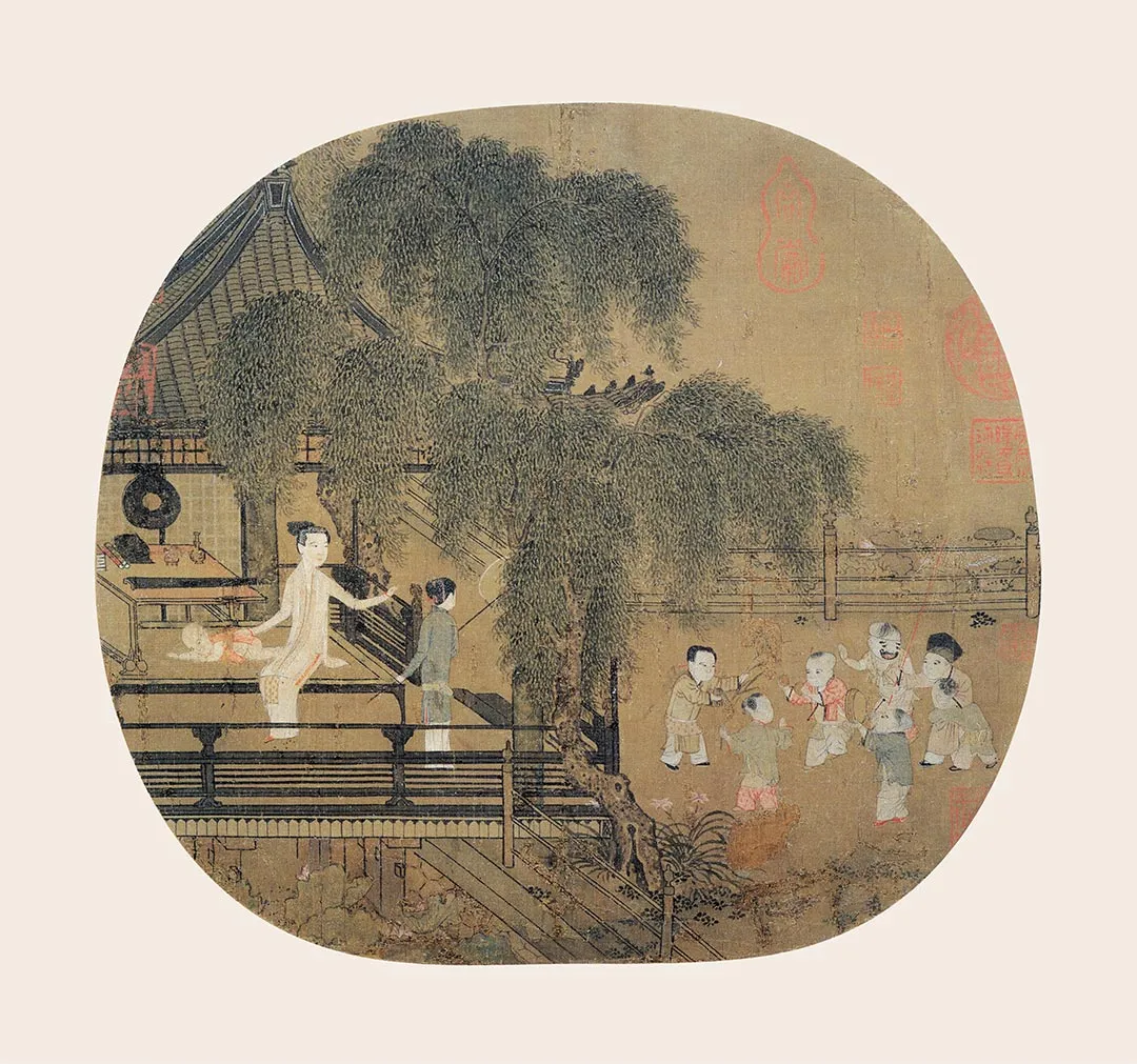 传王齐翰《荷亭婴戏图》团扇页