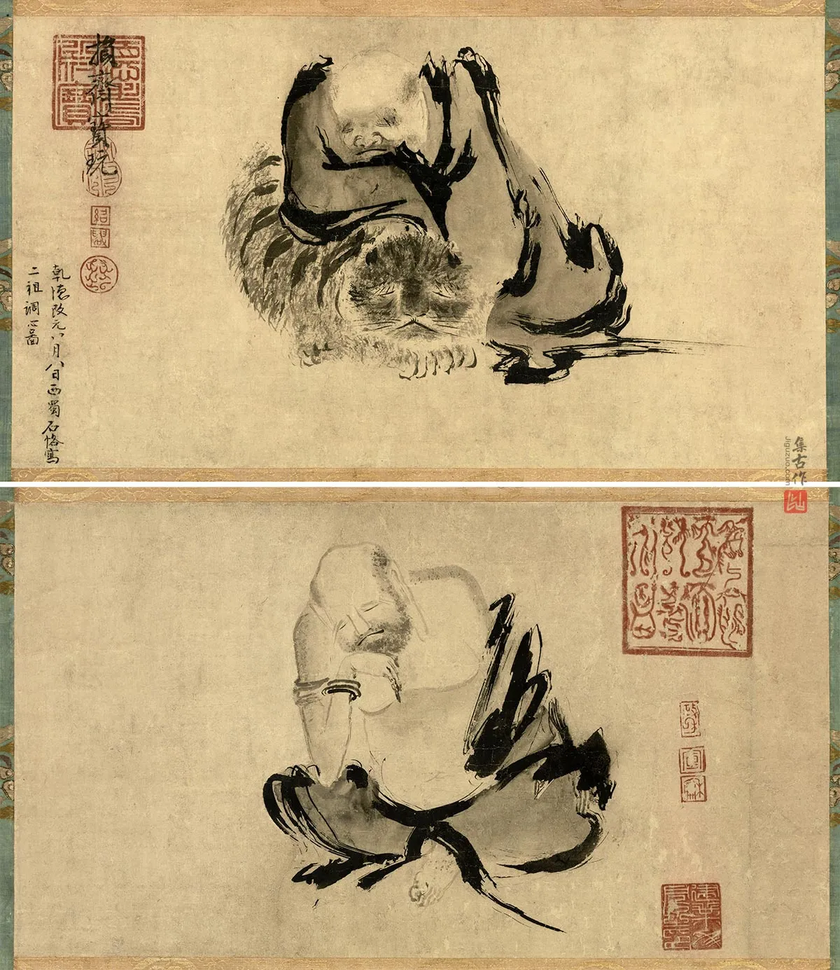 传石恪水墨佛道人物画《二祖调心图》