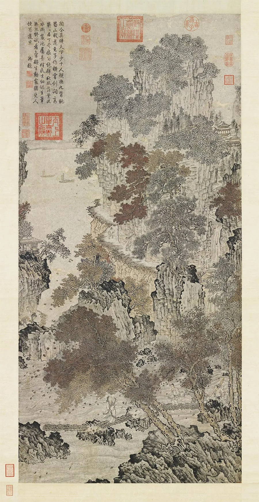 传关仝山水《蜀山栈道图》轴