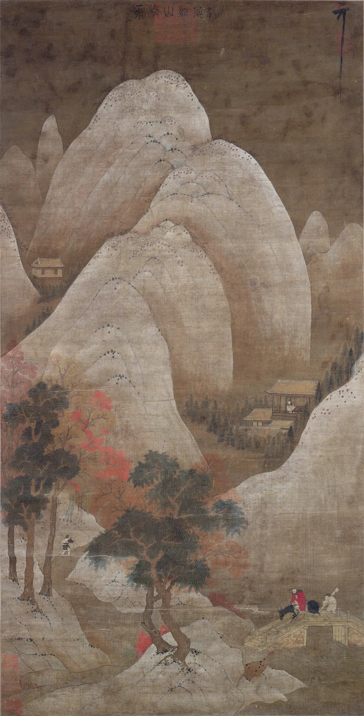 传唐杨昇没骨山水《溪山雪霁图》轴