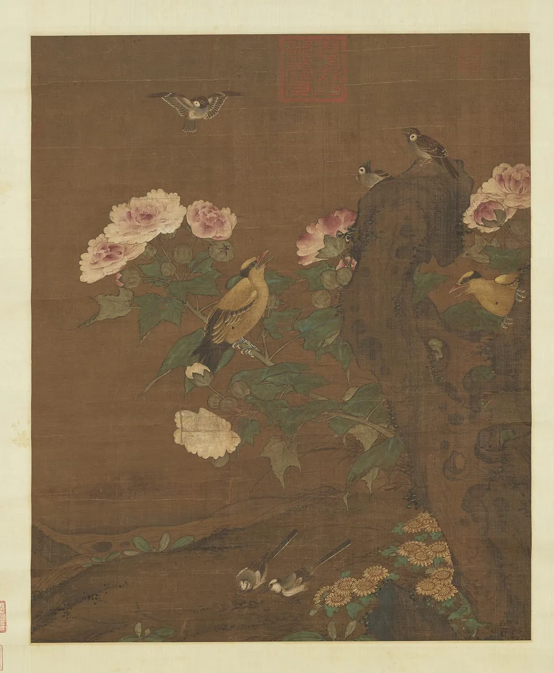 传徐熙花鸟画《蓉雀图》