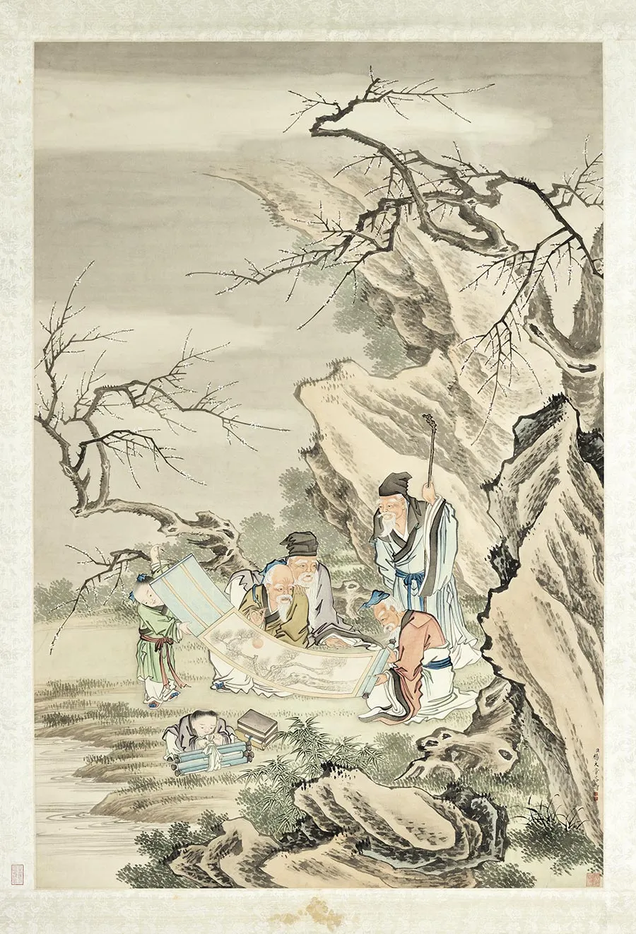 杨大章山水人物《梅林评画图》轴