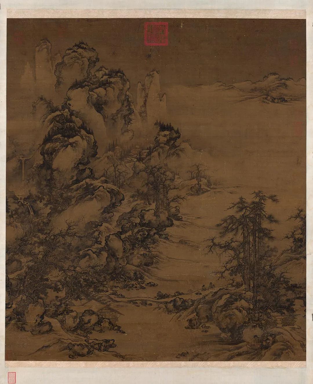 宋人山水画《岷山晴雪图》轴