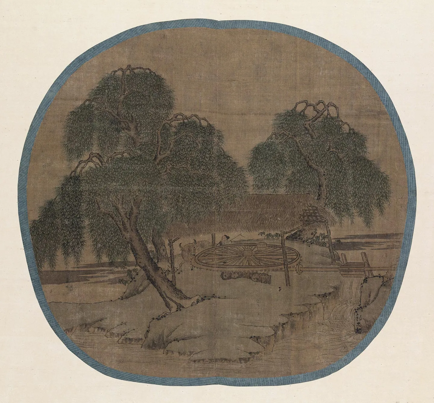 传郭忠恕《柳龙骨车图》团扇页