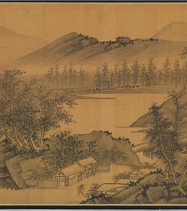 传元吴镇山水画《晴江列岫图》卷_09