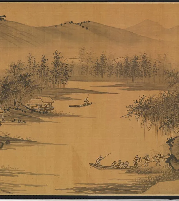 传元吴镇山水画《晴江列岫图》卷_08