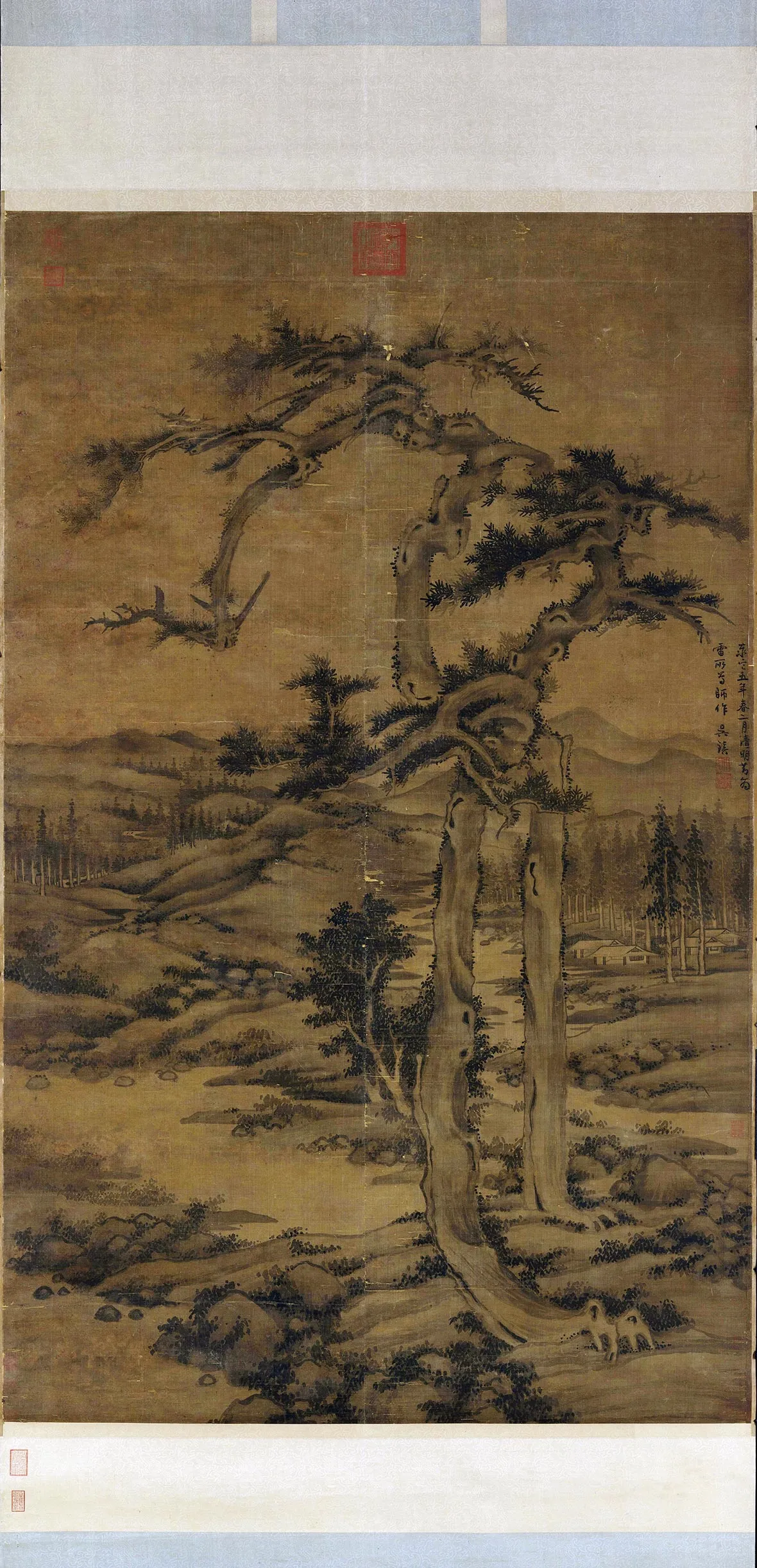 吴镇《双松图》又名《双桧平远图》轴