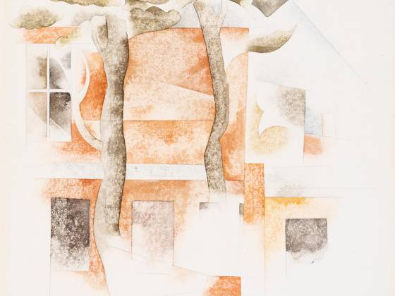查尔斯·德穆斯《百慕大：树间望见的房屋》水彩画作品
