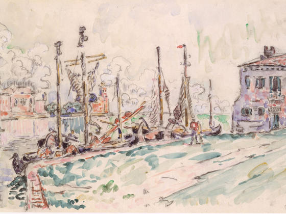 新印象派“西涅克”水彩风景画《威尼斯》
