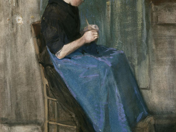 梵高水彩人物《在编织的斯赫温宁妇女》