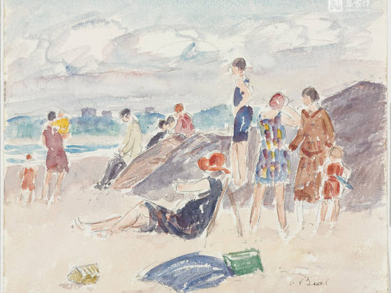 吉福德·比尔水彩风景《海滩浴场》