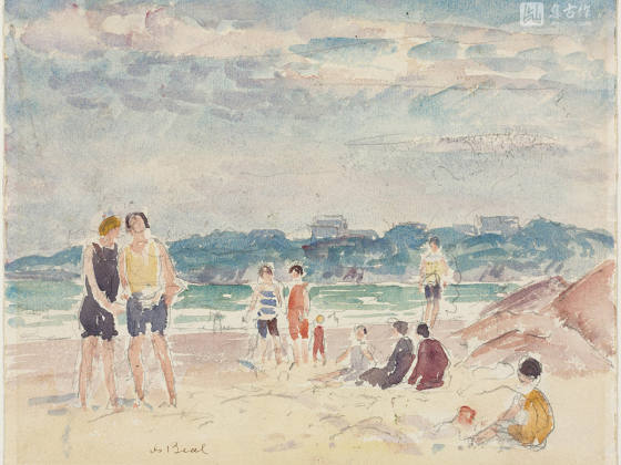 吉福德·比尔水彩风景《海滨浴场》